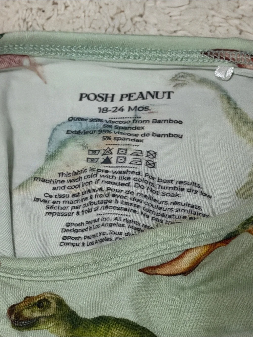 Posh Peanut Bamboo Dinosaur Henley Romper 18-24M Green coverall
